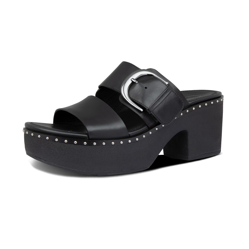 Fitflop Womens Platforms Black - Pilar Leather Slide - IY9412385